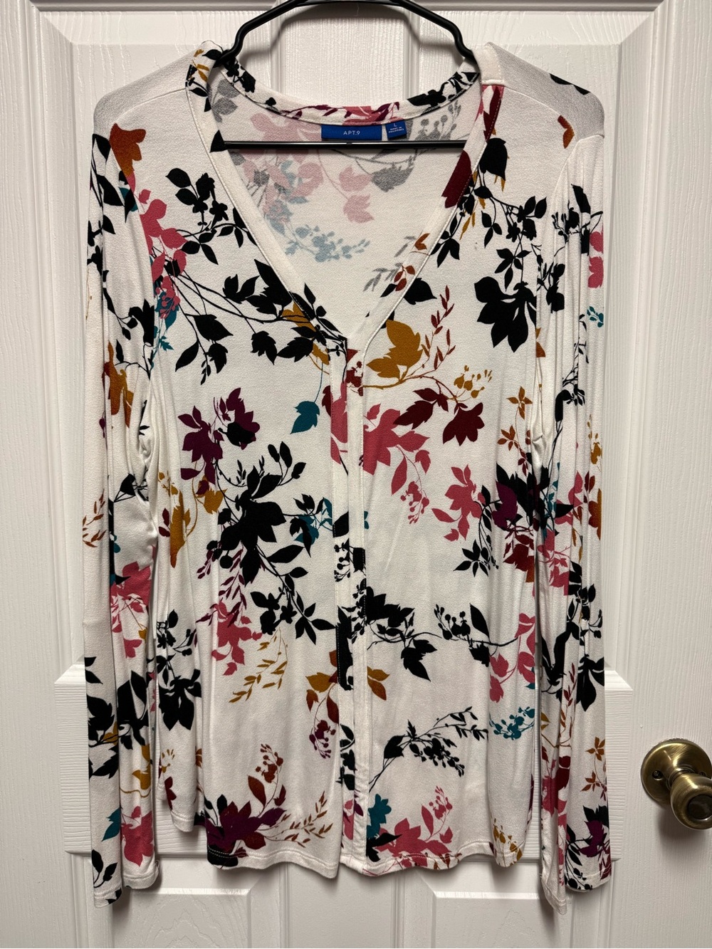 Apt. 9 White Floral V-Neck Cardigan